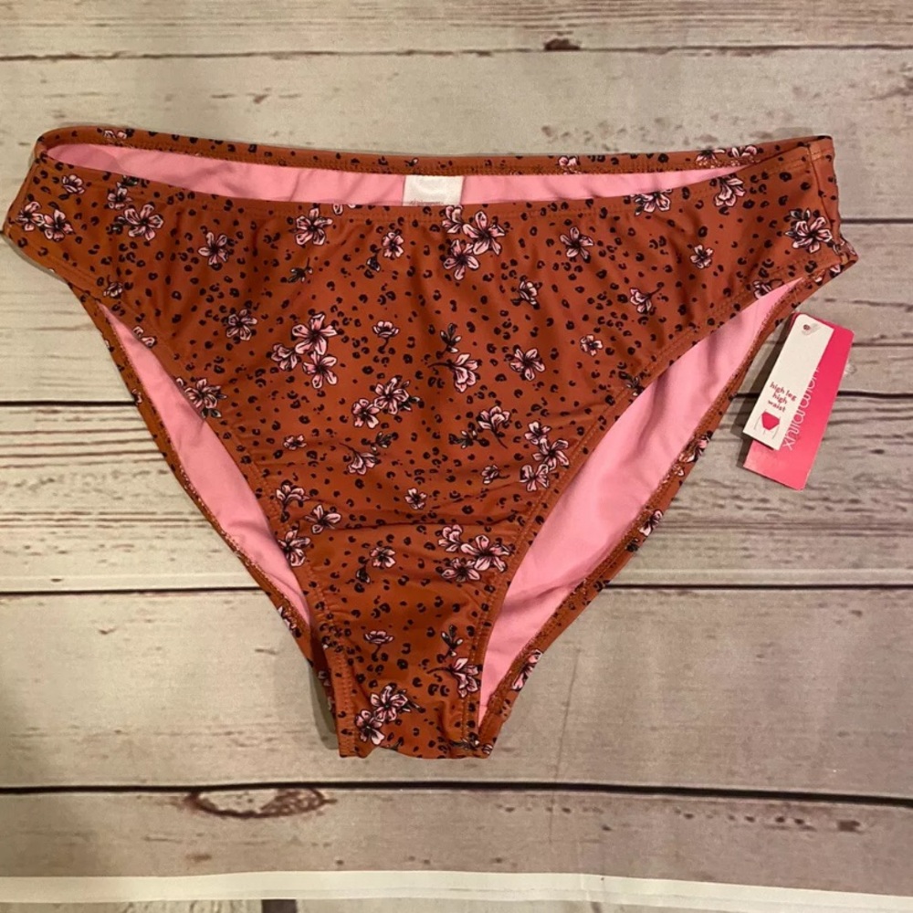 Brown Floral leopard Bikini High Leg & waist SZ XL